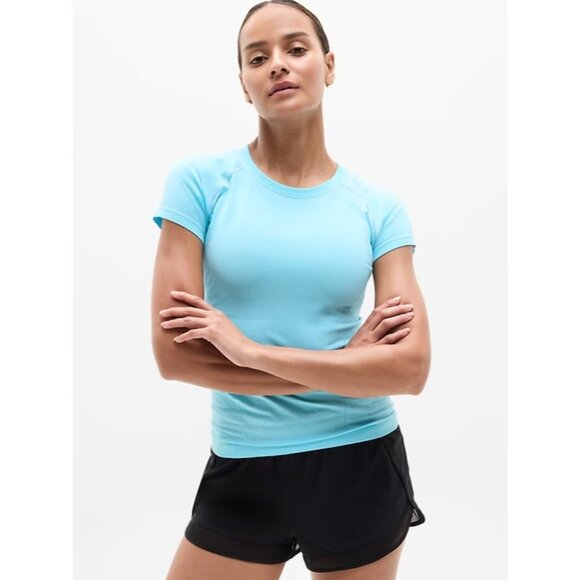 Athleta M Momentum Seamless Tee Aqua Blue Medium Regular - Picture 3 of 7